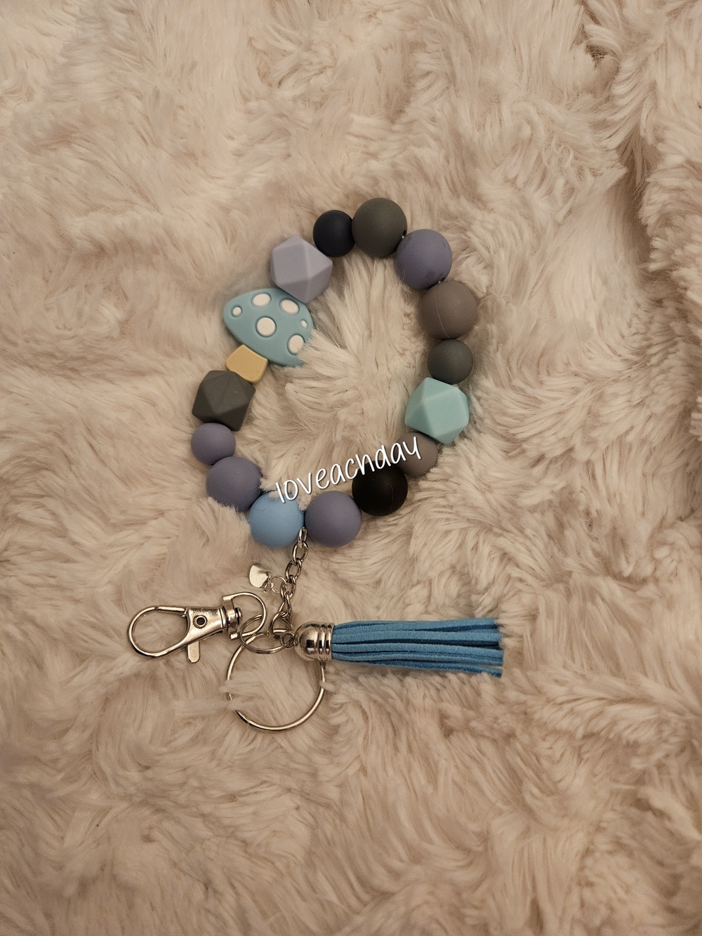 Beaded☆Wristlet Keychain with Blue Tassel